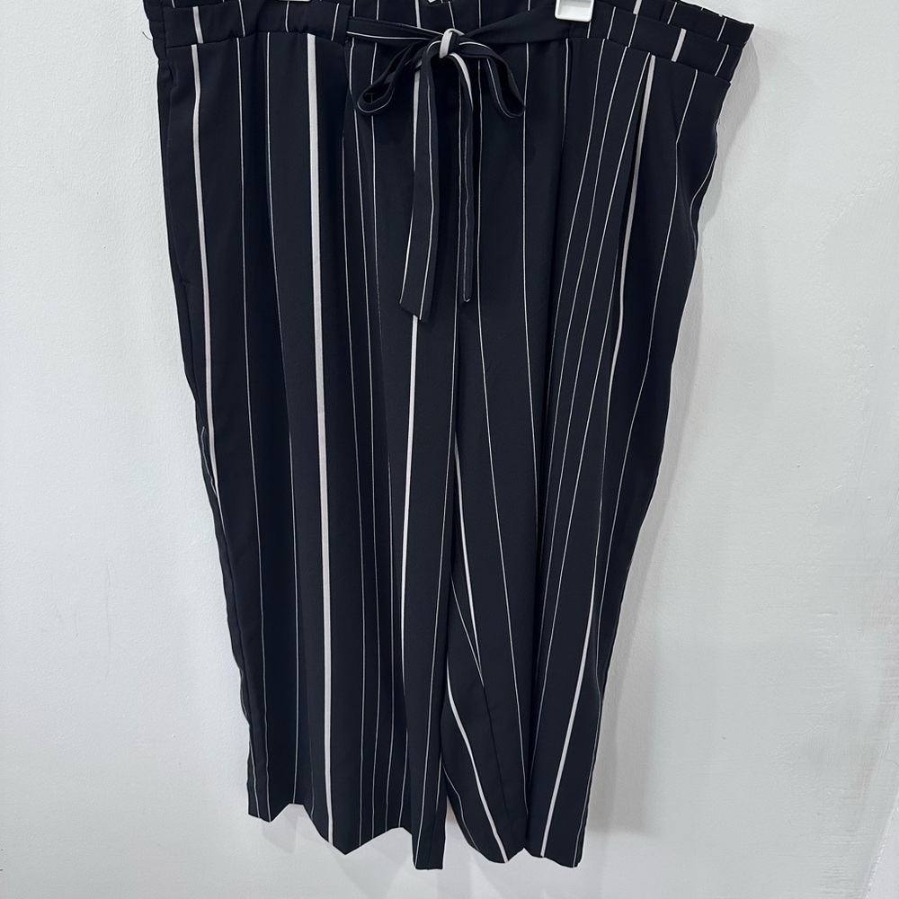 Worthington Black and White Striped Wide Leg Elastic Pants XL